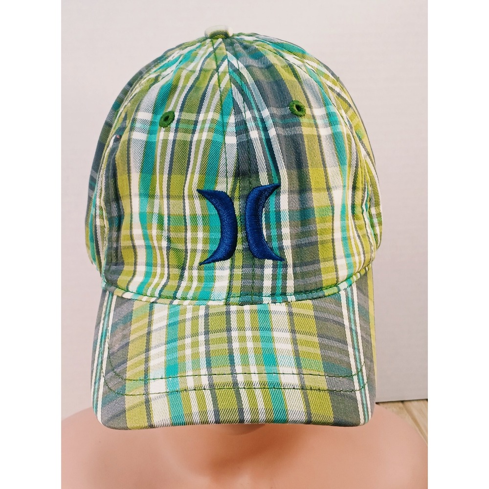 Hurley Green Plaid Baseball Cap Hat Believe Logo Adjustable Cotton GASL007